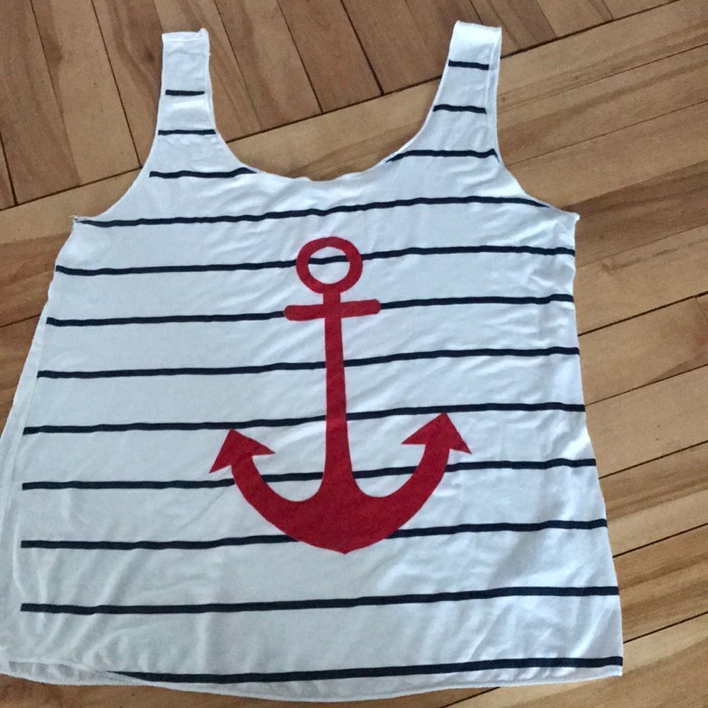 B_envied ecru w/ navy stripes, red anchor tank, M